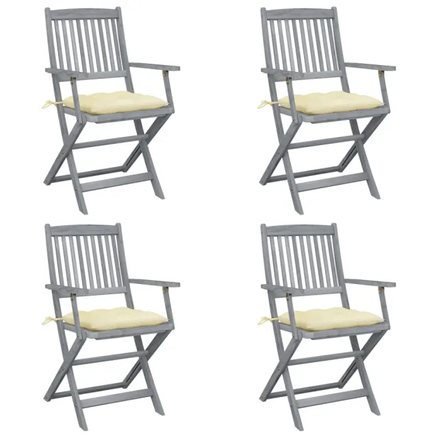 Chaises pliables d'extérieur lot de 4 et coussins Bois d'acacia