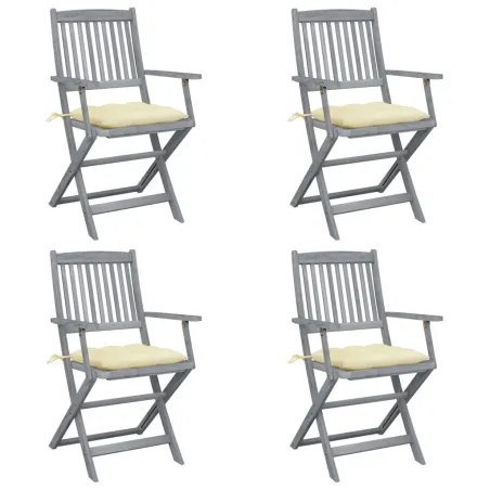 Chaises pliables d'extérieur lot de 4 et coussins Bois d'acacia