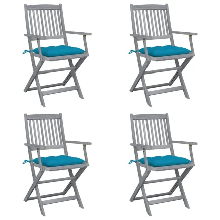 Chaises pliables d'extérieur lot de 4 et coussins Bois d'acacia