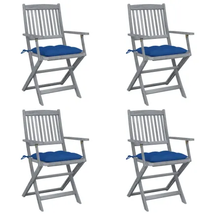 Chaises pliables d'extérieur lot de 4 et coussins Bois d'acacia
