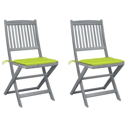 Chaises pliables d'extérieur lot de 2 et coussins Bois d'acacia
