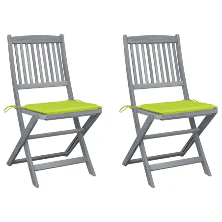Chaises pliables d'extérieur lot de 2 et coussins Bois d'acacia