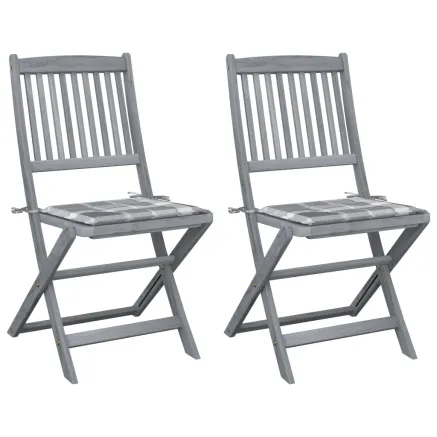 Chaises pliables d'extérieur lot de 2 et coussins Bois d'acacia