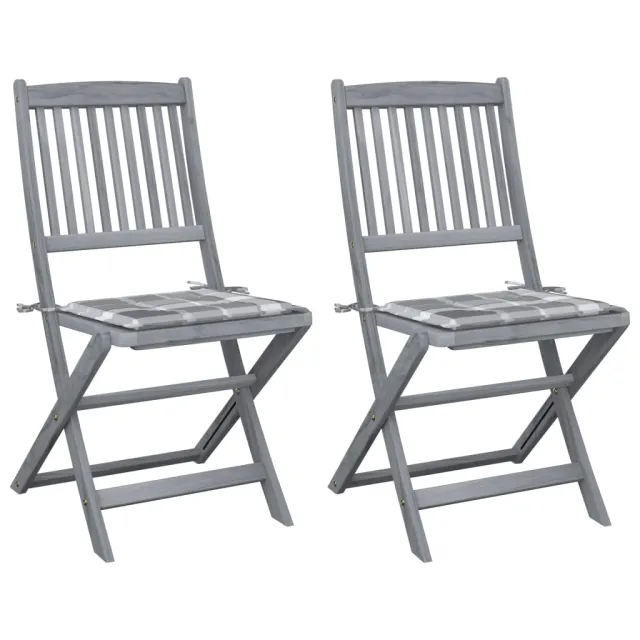 Chaises pliables d'extérieur lot de 2 et coussins Bois d'acacia