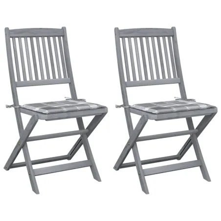Chaises pliables d'extérieur lot de 2 et coussins Bois d'acacia