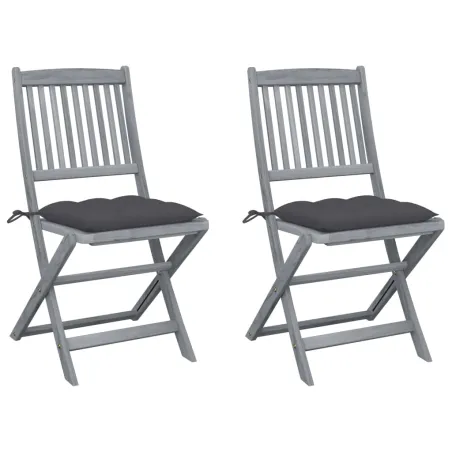 Chaises pliables d'extérieur lot de 2 et coussins Bois d'acacia