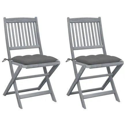 Chaises pliables d'extérieur lot de 2 et coussins Bois d'acacia