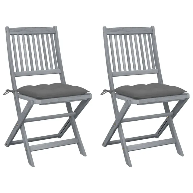 Chaises pliables d'extérieur lot de 2 et coussins Bois d'acacia