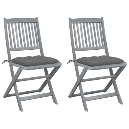 Chaises pliables d'extérieur lot de 2 et coussins Bois d'acacia