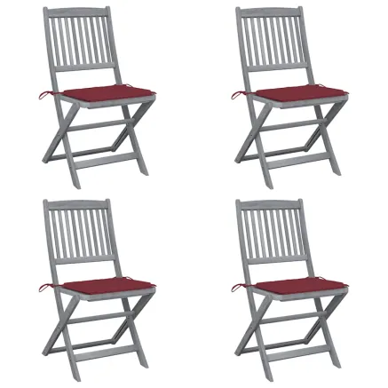 Chaises pliables d'extérieur lot de 4 et coussins Bois d'acacia
