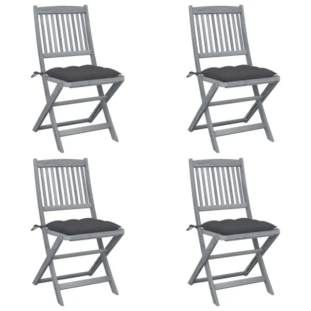 Chaises pliables d'extérieur lot de 4 et coussins Bois d'acacia