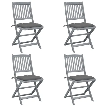 Chaises pliables d'extérieur lot de 4 et coussins Bois d'acacia