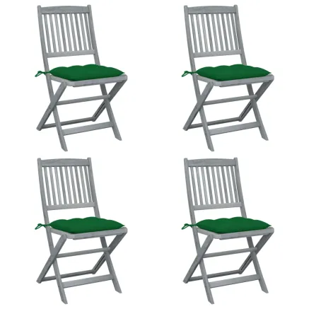 Chaises pliables d'extérieur lot de 4 et coussins Bois d'acacia
