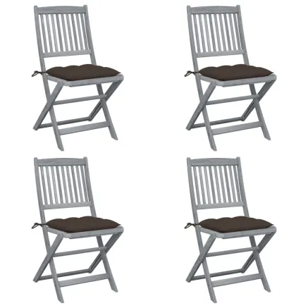 Chaises pliables d'extérieur lot de 4 et coussins Bois d'acacia