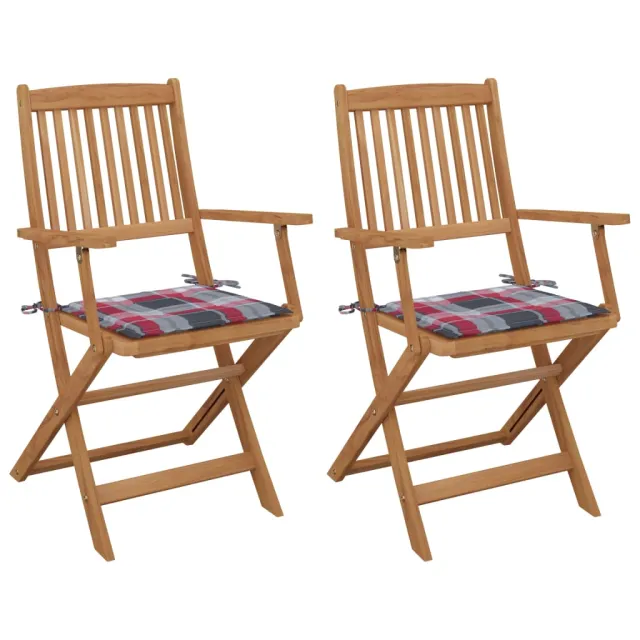 Chaises pliables de jardin lot de 2 avec coussins Bois d'acacia