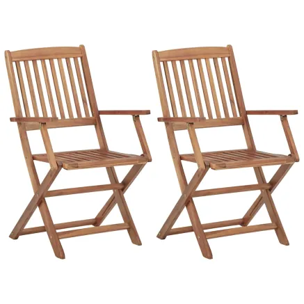 Chaises pliables de jardin lot de 2 avec coussins Bois d'acacia 2