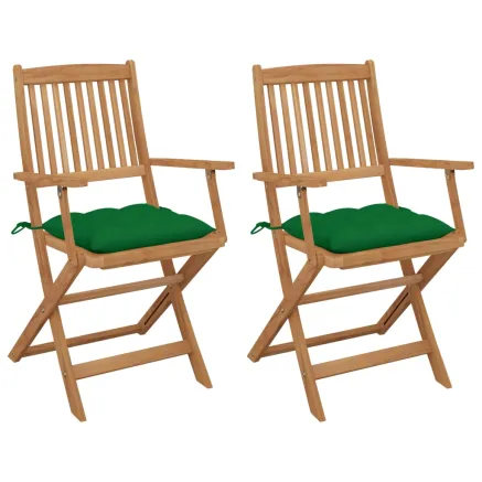 Chaises pliables de jardin lot de 2 avec coussins Bois d'acacia