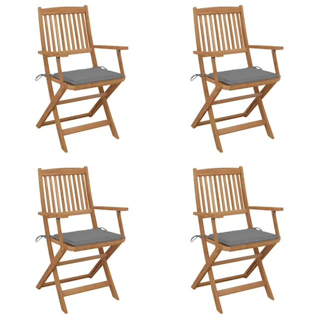 Chaises pliables de jardin lot de 4 avec coussins Bois d'acacia