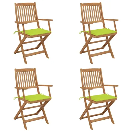Chaises pliables de jardin lot de 4 avec coussins Bois d'acacia