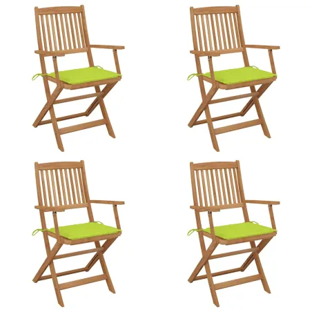 Chaises pliables de jardin lot de 4 avec coussins Bois d'acacia