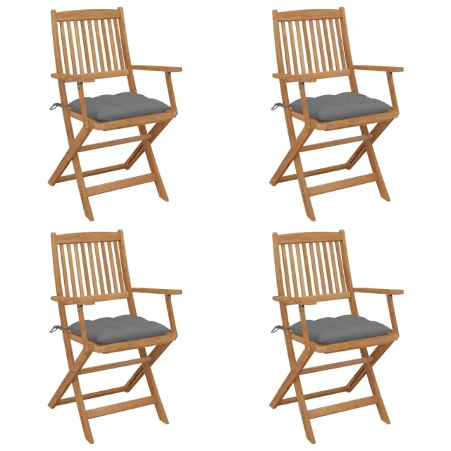 Chaises pliables de jardin lot de 4 avec coussins Bois d'acacia
