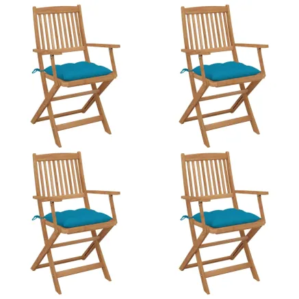 Chaises pliables de jardin lot de 4 avec coussins Bois d'acacia