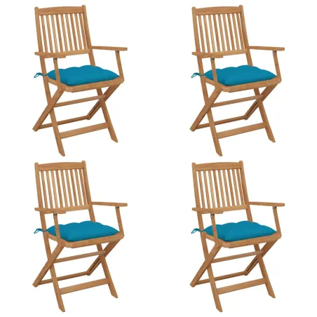 Chaises pliables de jardin lot de 4 avec coussins Bois d'acacia