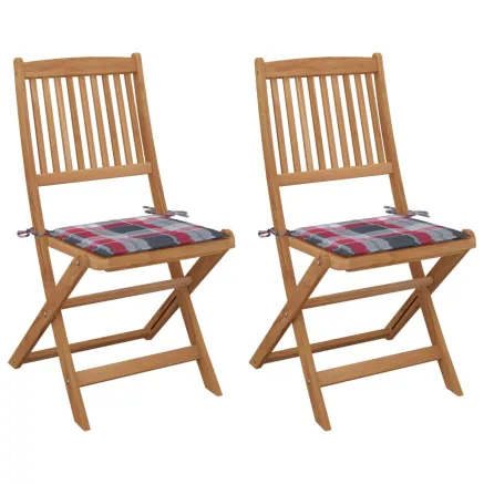 Chaises pliables de jardin lot de 2 avec coussins Bois d'acacia