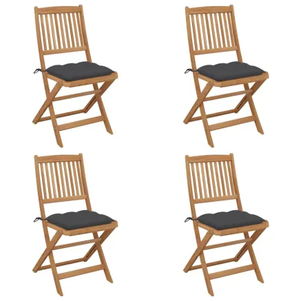 Chaises pliables de jardin lot de 4 avec coussins Bois d'acacia
