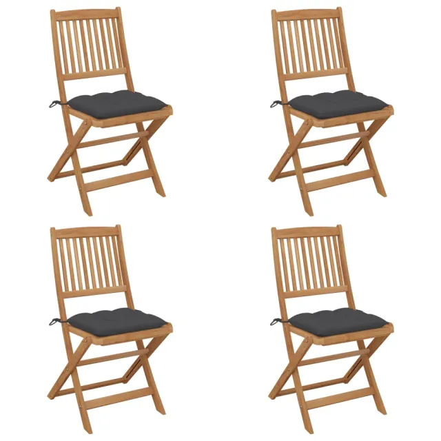 Chaises pliables de jardin lot de 4 avec coussins Bois d'acacia