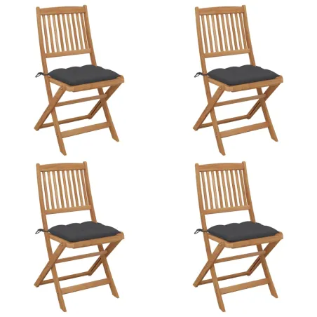 Chaises pliables de jardin lot de 4 avec coussins Bois d'acacia