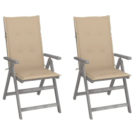 Chaises inclinables de jardin lot de 2 et coussins Bois acacia