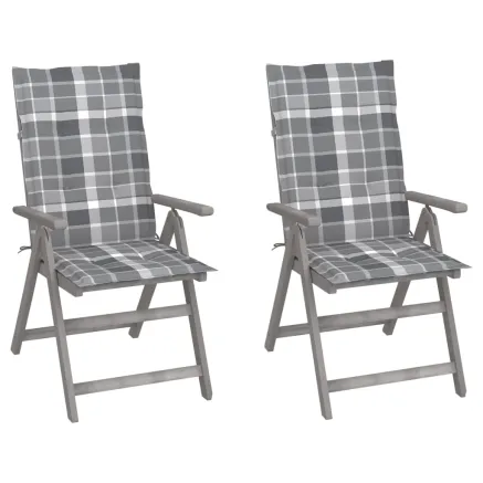 Chaises inclinables de jardin lot de 2 et coussins Bois acacia