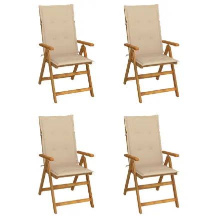 Chaises inclinables de jardin lot de 4 et coussins Bois acacia
