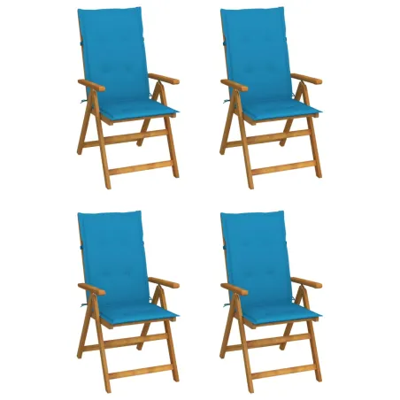 Chaises inclinables de jardin lot de 4 et coussins Bois acacia