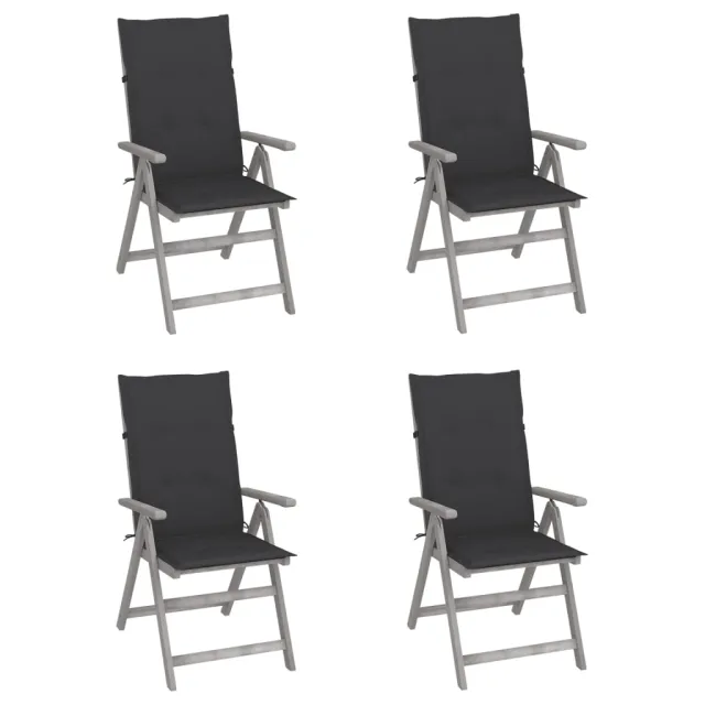 Chaises inclinables de jardin lot de 4 et coussins Bois acacia