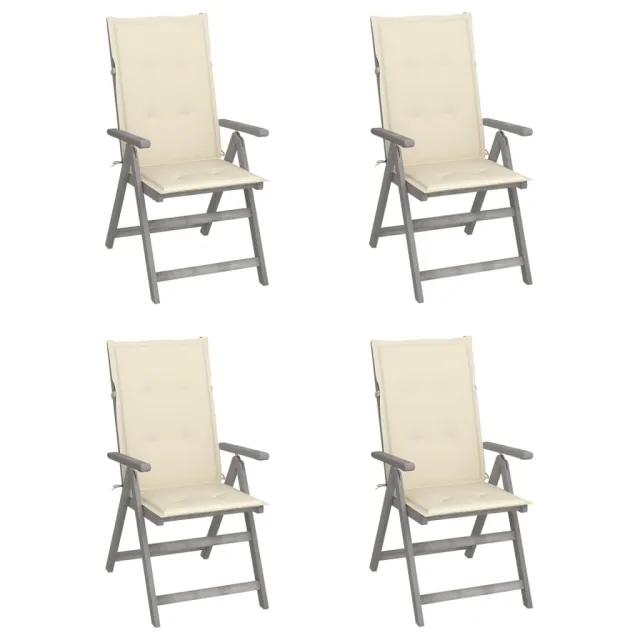 Chaises inclinables de jardin lot de 4 et coussins Bois acacia