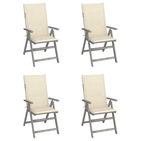 Chaises inclinables de jardin lot de 4 et coussins Bois acacia