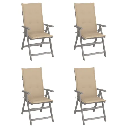 Chaises inclinables de jardin lot de 4 et coussins Bois acacia