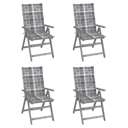 Chaises inclinables de jardin lot de 4 et coussins Bois acacia