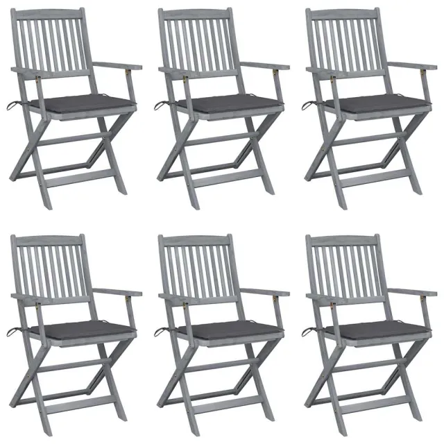 Chaises pliables d'extérieur lot de 6 et coussins Bois d'acacia