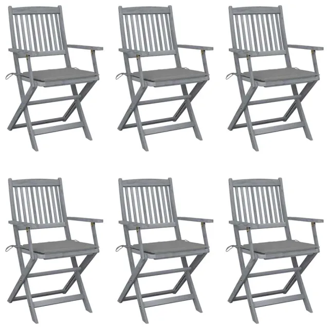 Chaises pliables d'extérieur lot de 6 et coussins Bois d'acacia