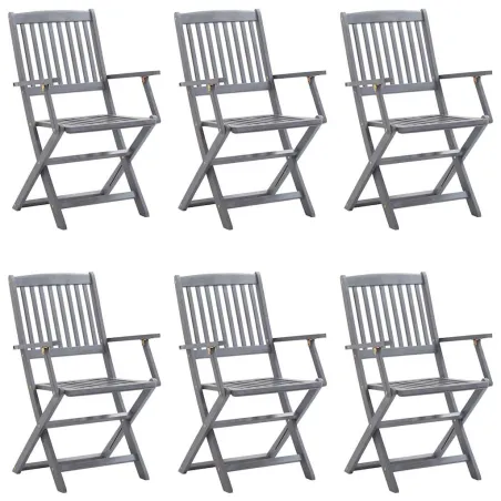 Chaises pliables d'extérieur lot de 6 et coussins Bois d'acacia