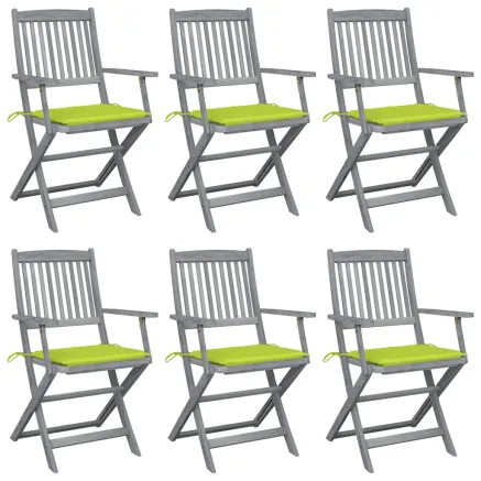 Chaises pliables d'extérieur lot de 6 et coussins Bois d'acacia