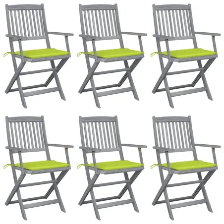 Chaises pliables d'extérieur lot de 6 et coussins Bois d'acacia