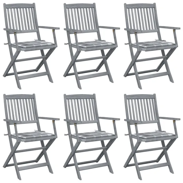 Chaises pliables d'extérieur lot de 6 et coussins Bois d'acacia