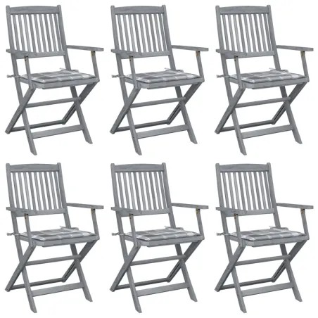 Chaises pliables d'extérieur lot de 6 et coussins Bois d'acacia