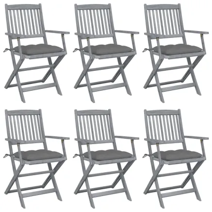 Chaises pliables d'extérieur lot de 6 et coussins Bois d'acacia