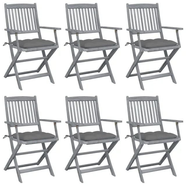 Chaises pliables d'extérieur lot de 6 et coussins Bois d'acacia