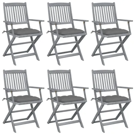 Chaises pliables d'extérieur lot de 6 et coussins Bois d'acacia